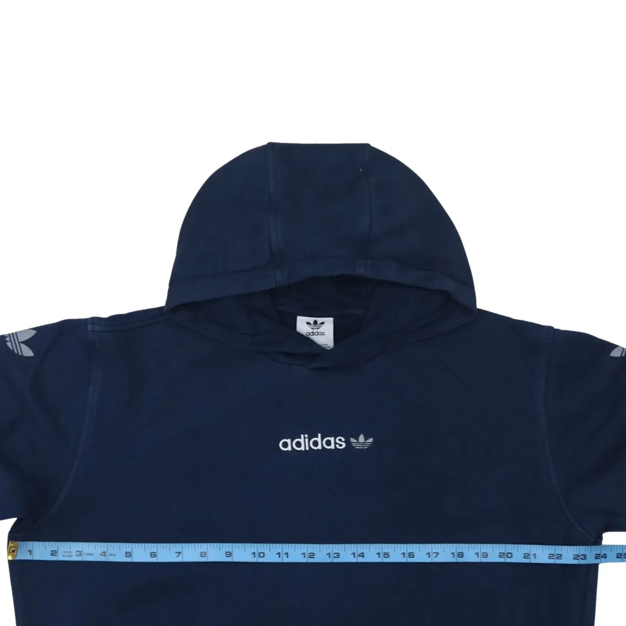 Adidas Navy Blue Hoodie Men's Large Trefoil Sleeve Print Embroidered Chest Logo Sweatshirt sold by Vintage Club product image thumbnail 5