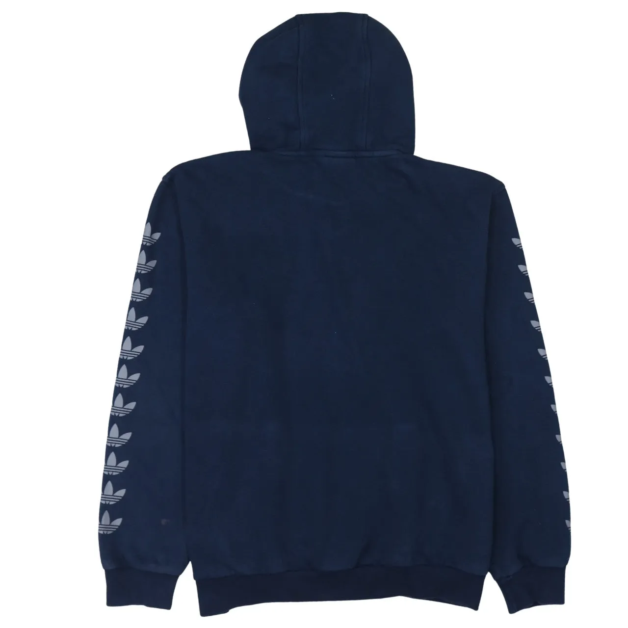 Adidas Navy Blue Hoodie Men's Large Trefoil Sleeve Print Embroidered Chest Logo Sweatshirt sold by Vintage Club product image thumbnail 2