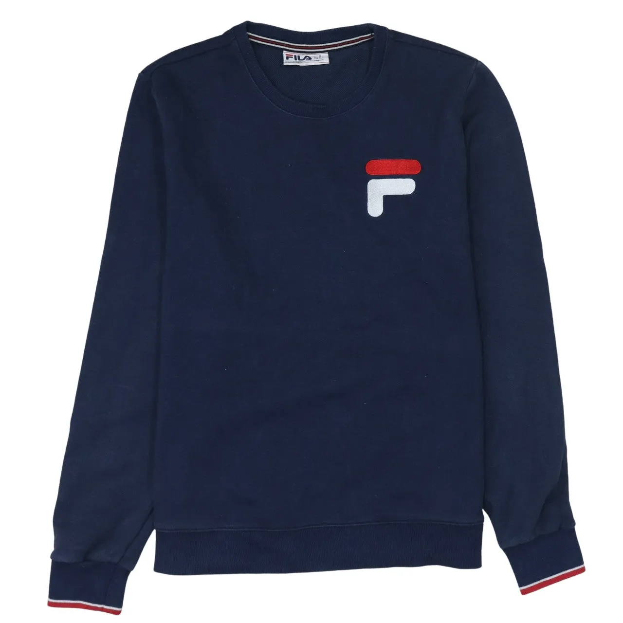 Fila Navy Blue Sweatshirt Men's Medium Embroidered Chest Logo Ribbed Cuffs Crewneck Pullover sold by Vintage Club