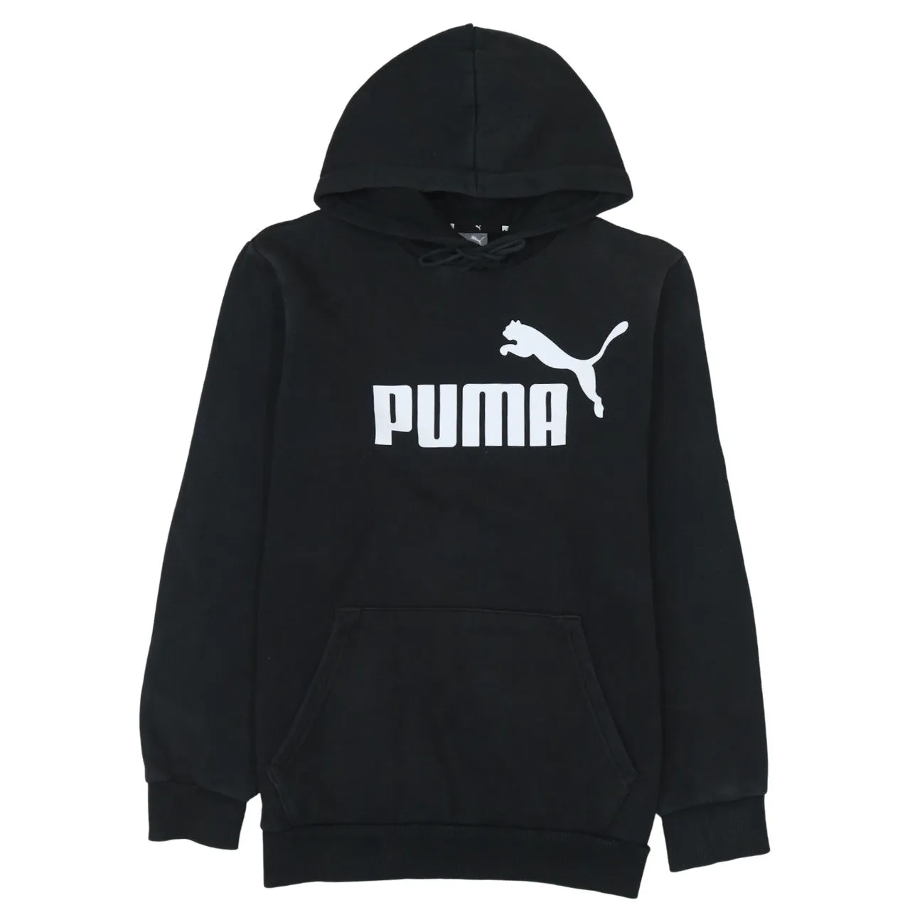 Puma Black Hoodie Men's Small Printed Logo Drawstring Hood Front Pouch Pullover Sweatshirt sold by Vintage Club