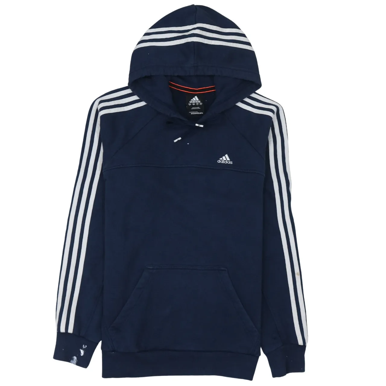 Adidas Navy Blue Hoodie Men's Small Three Stripe Sleeves Embroidered Logo Pullover Sweatshirt sold by Vintage Club