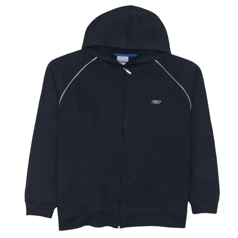 Reebok Navy Blue Full Zip Hoodie Women's Large Small Logo Contrast Piping Sweatshirt made by Reebok