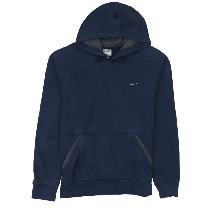 Nike Navy Blue Hoodie Men's Small Embroidered Swoosh Front Pocket Pullover Sweatshirt sold by Vintage Club