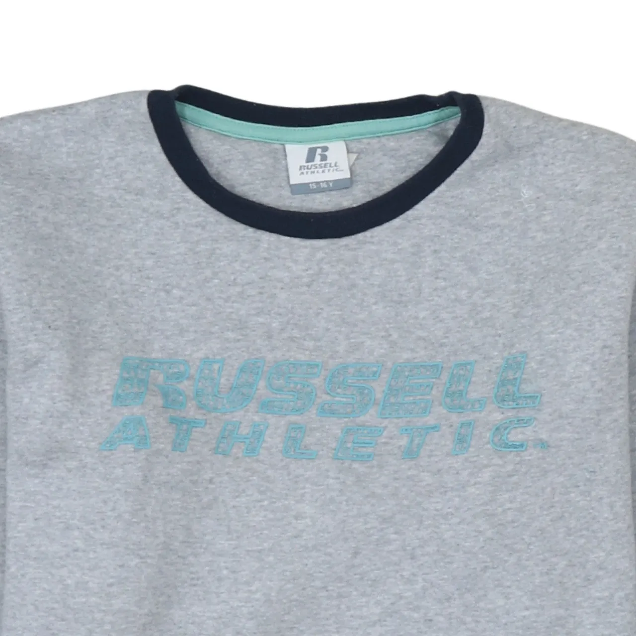 Russell Athletic Grey Sweatshirt Women’s Large Printed Logo Colour Block Crewneck Pullover Top sold by Vintage Club product image thumbnail 3