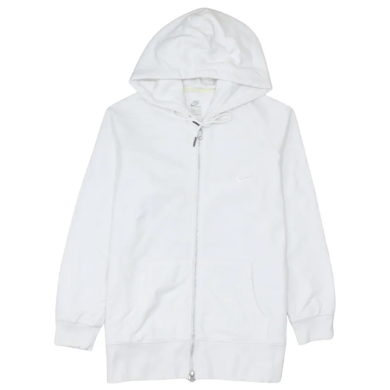 Nike White Full Zip Hoodie Women’s XLarge Embroidered Swoosh Split Hem Pocket Sweatshirt sold by Vintage Club