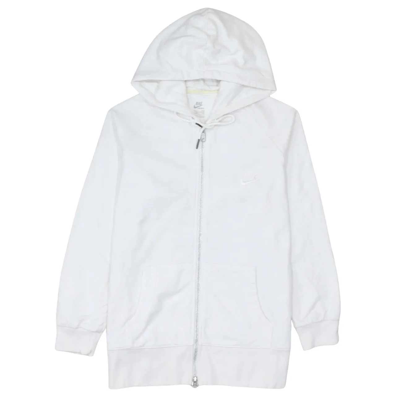 Nike White Full Zip Hoodie Women’s XLarge Embroidered Swoosh Split Hem Pocket Sweatshirt sold by Vintage Club