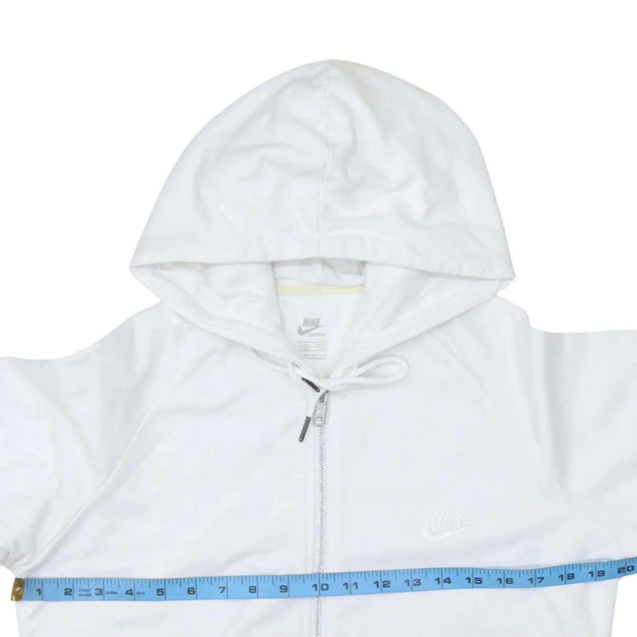 Nike White Full Zip Hoodie Women’s XLarge Embroidered Swoosh Split Hem Pocket Sweatshirt sold by Vintage Club product image thumbnail 5