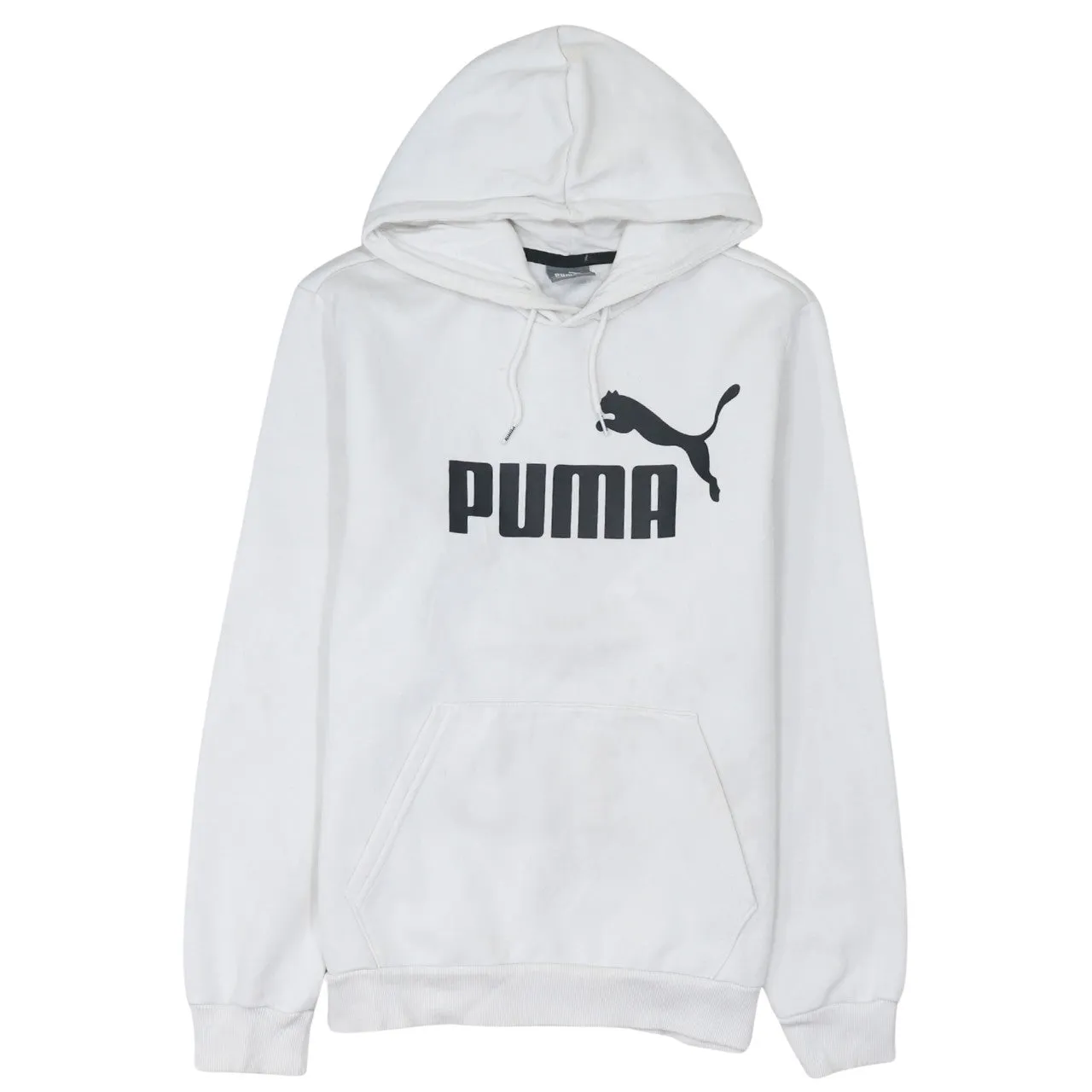Puma White Hoodie Men's Small Printed Logo Front Pocket Pullover Sweatshirt sold by Vintage Club