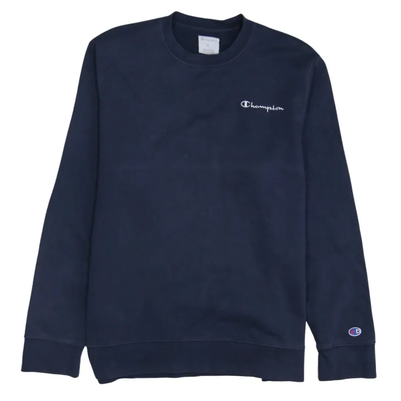 Champion Navy Blue Sweatshirt Men's Small Embroidered Chest Logo Fleece Crewneck Pullover sold by Vintage Club