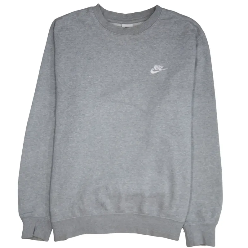 Nike Grey Sweatshirt Men's Large Printed Small Swoosh Logo Fleece Crewneck Pullover sold by Vintage Club
