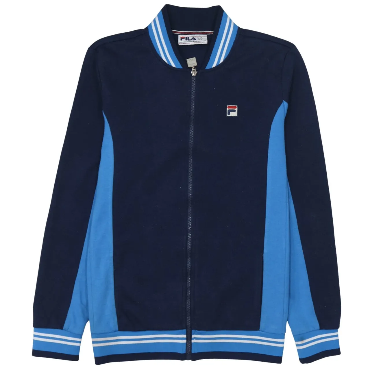 Fila Navy Blue Track Jacket Men's Small Embroidered Chest Logo Striped Collar Cuffs Top sold by Vintage Club