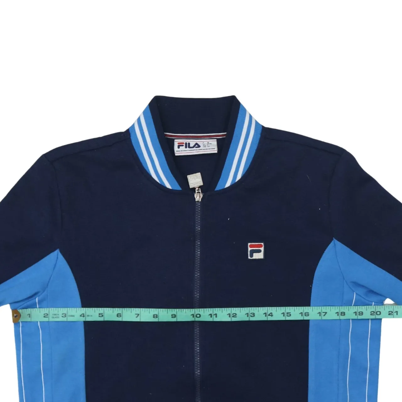 Fila Navy Blue Track Jacket Men's Small Embroidered Chest Logo Striped Collar Cuffs Top sold by Vintage Club product image thumbnail 5