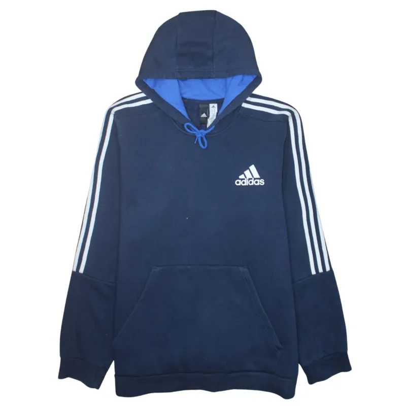 Adidas Navy Blue Hoodie Women’s XXL Embroidered Chest Logo Three Stripe Sleeves Pullover Sweatshirt sold by Vintage Club