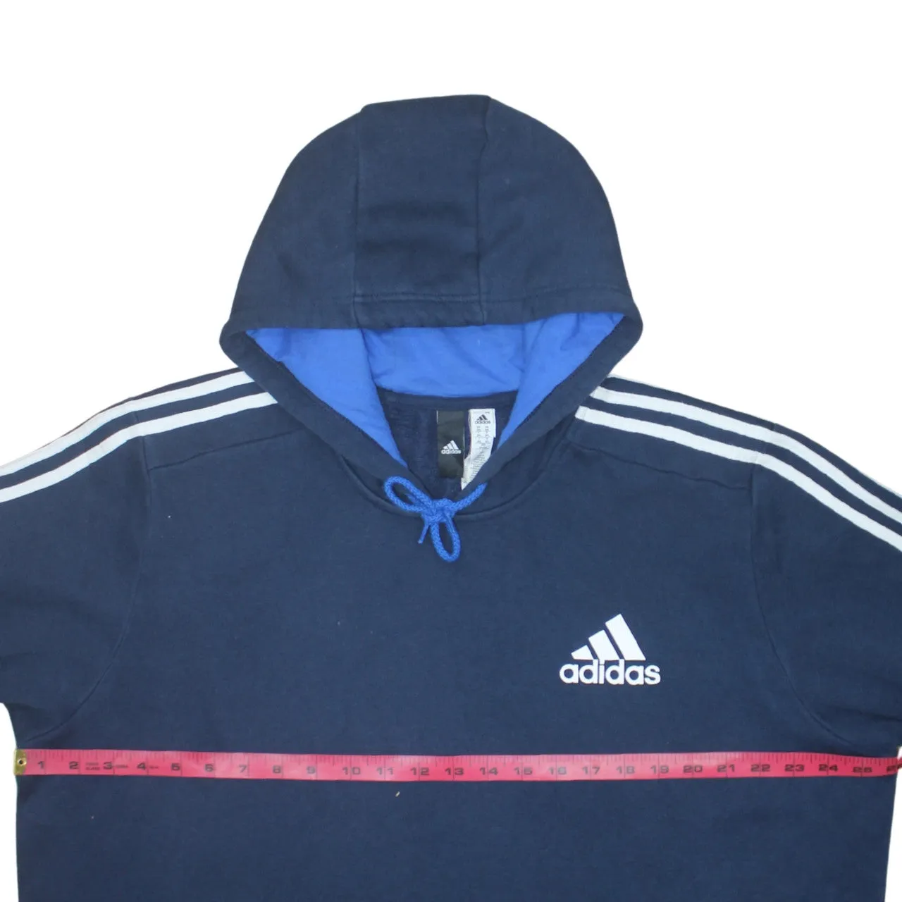 Adidas Navy Blue Hoodie Women’s XXL Embroidered Chest Logo Three Stripe Sleeves Pullover Sweatshirt sold by Vintage Club product image thumbnail 5