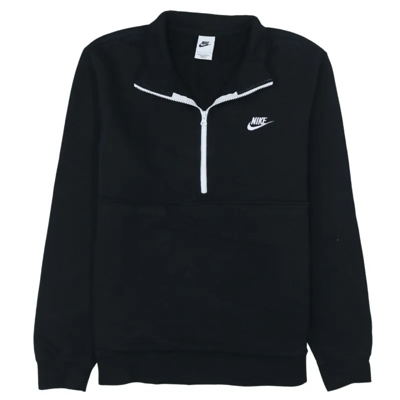 Nike Black Quarter Zip Sweatshirt Women’s Large Embroidered Chest Logo Funnel Neck Pullover Top sold by Vintage Club