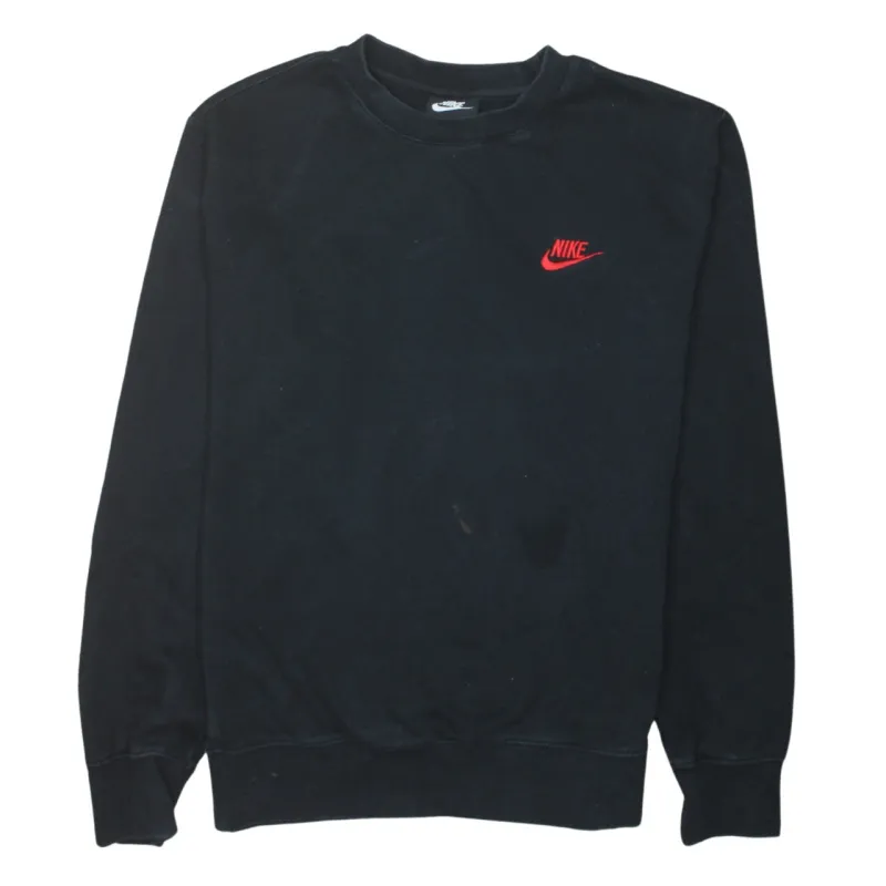 Nike Black Sweatshirt Men's Small Embroidered Red Swoosh Logo Crewneck Pullover Top made by Nike