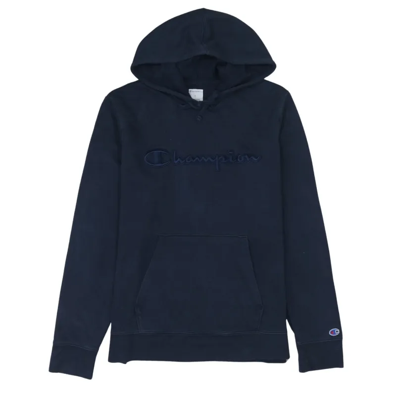Champion Navy Blue Hoodie Women’s Large Embroidered Script Logo Front Pocket Pullover Sweatshirt sold by Vintage Club