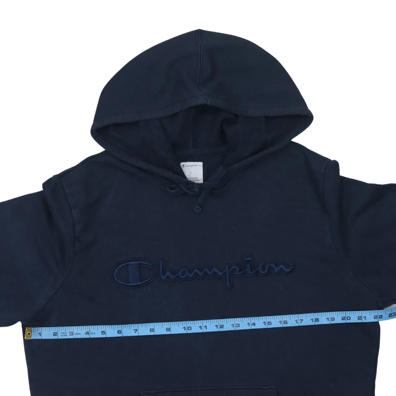 Champion Navy Blue Hoodie Women’s Large Embroidered Script Logo Front Pocket Pullover Sweatshirt sold by Vintage Club product image thumbnail 5