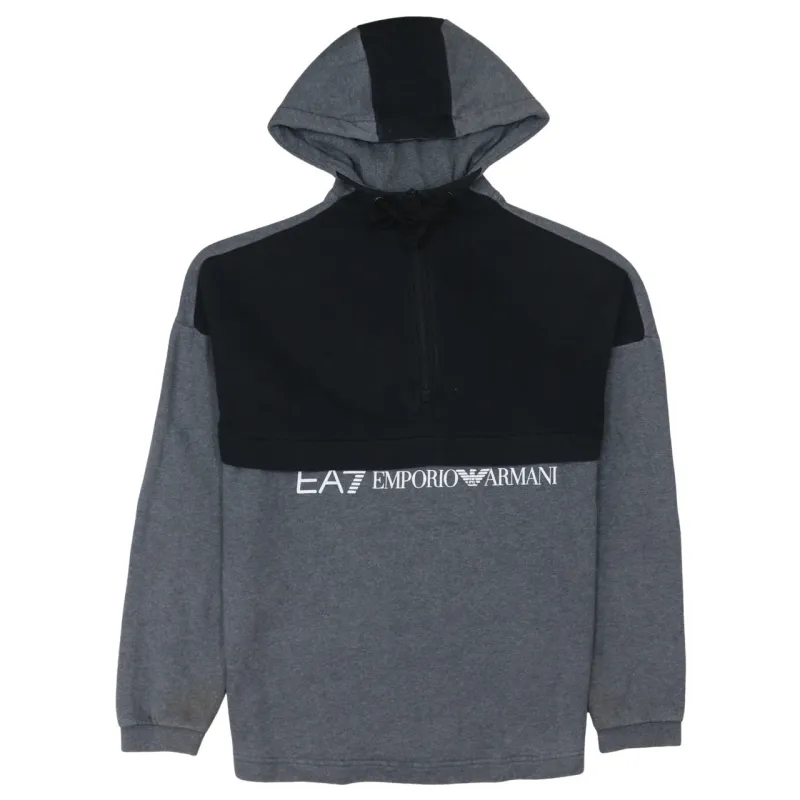 Emporio Armani Grey Black Hoodie Men's Small EA7 Printed Logo Half Zip Pullover Sweatshirt sold by Vintage Club