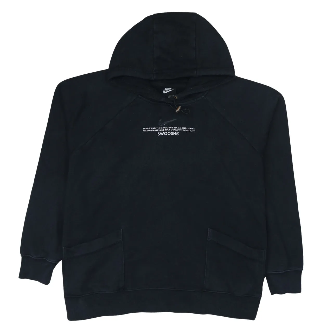 Nike Black Hoodie Women's XXLarge Printed Swoosh Text Front Slip Pockets Pullover Sweatshirt sold by Vintage Club
