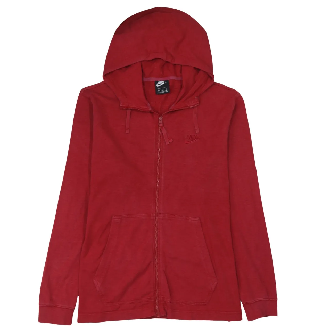Nike Burgundy Red Hoodie Men's Large Full Zip Embroidered Chest Logo Front Pockets Sweatshirt sold by Vintage Club