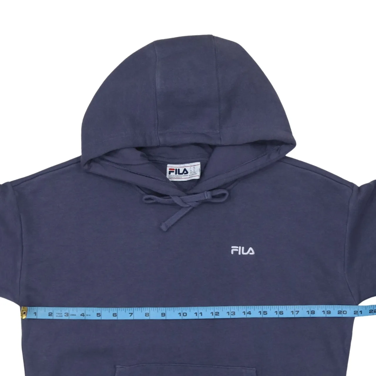 Fila Navy Blue Hoodie Women’s Medium Embroidered Chest Logo Drawstring Pullover Sweatshirt sold by Vintage Club product image thumbnail 5