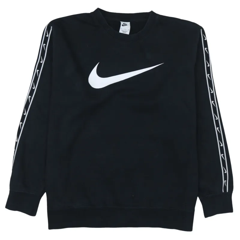 Nike Black Sweatshirt Men's XLarge Printed Swoosh Logo Tape Sleeve Crewneck Pullover Top sold by Vintage Club