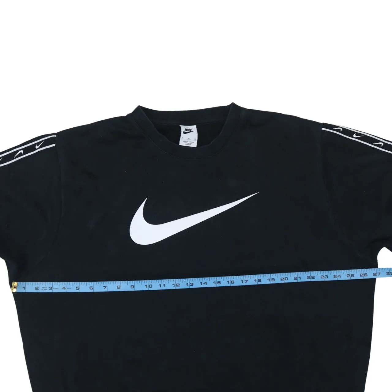 Nike Black Sweatshirt Men's XLarge Printed Swoosh Logo Tape Sleeve Crewneck Pullover Top sold by Vintage Club product image thumbnail 5