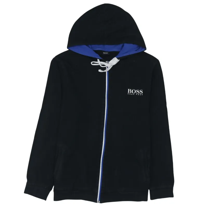 HUGO BOSS Black Zip Hoodie Women’s XLarge Embroidered Chest Logo Blue Lined Hood Casual Top sold by Vintage Club