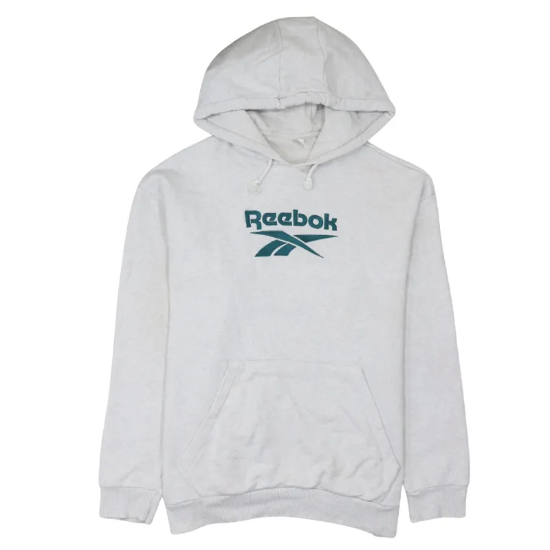Reebok Light Grey Hoodie Men's XLarge Embroidered Logo Front Pocket Pullover Sweatshirt sold by Vintage Club