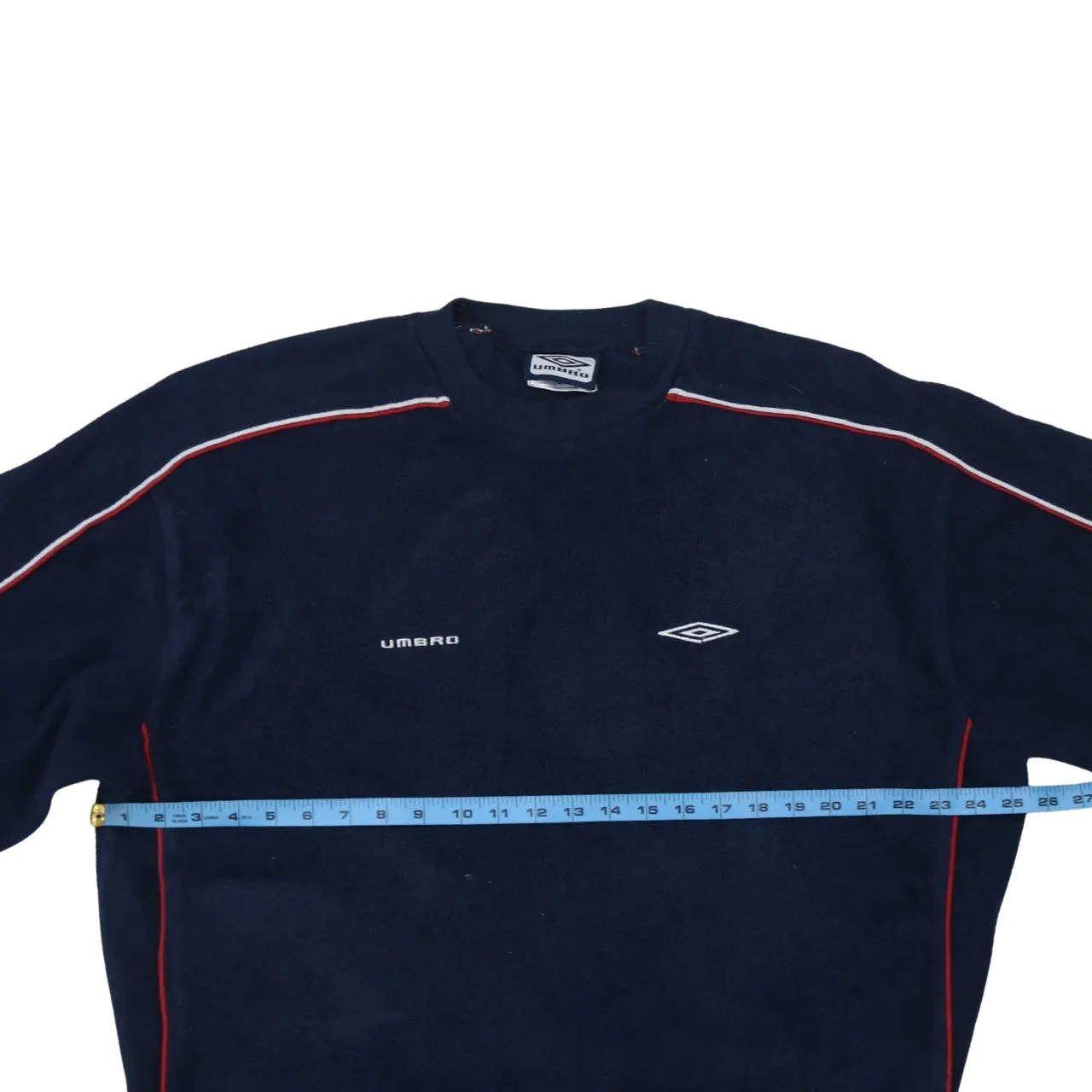 Umbro Navy Blue Fleece Jumper Women’s XXLarge Embroidered Logo Contrast Stripe Pullover Sweatshirt sold by Vintage Club product image thumbnail 5