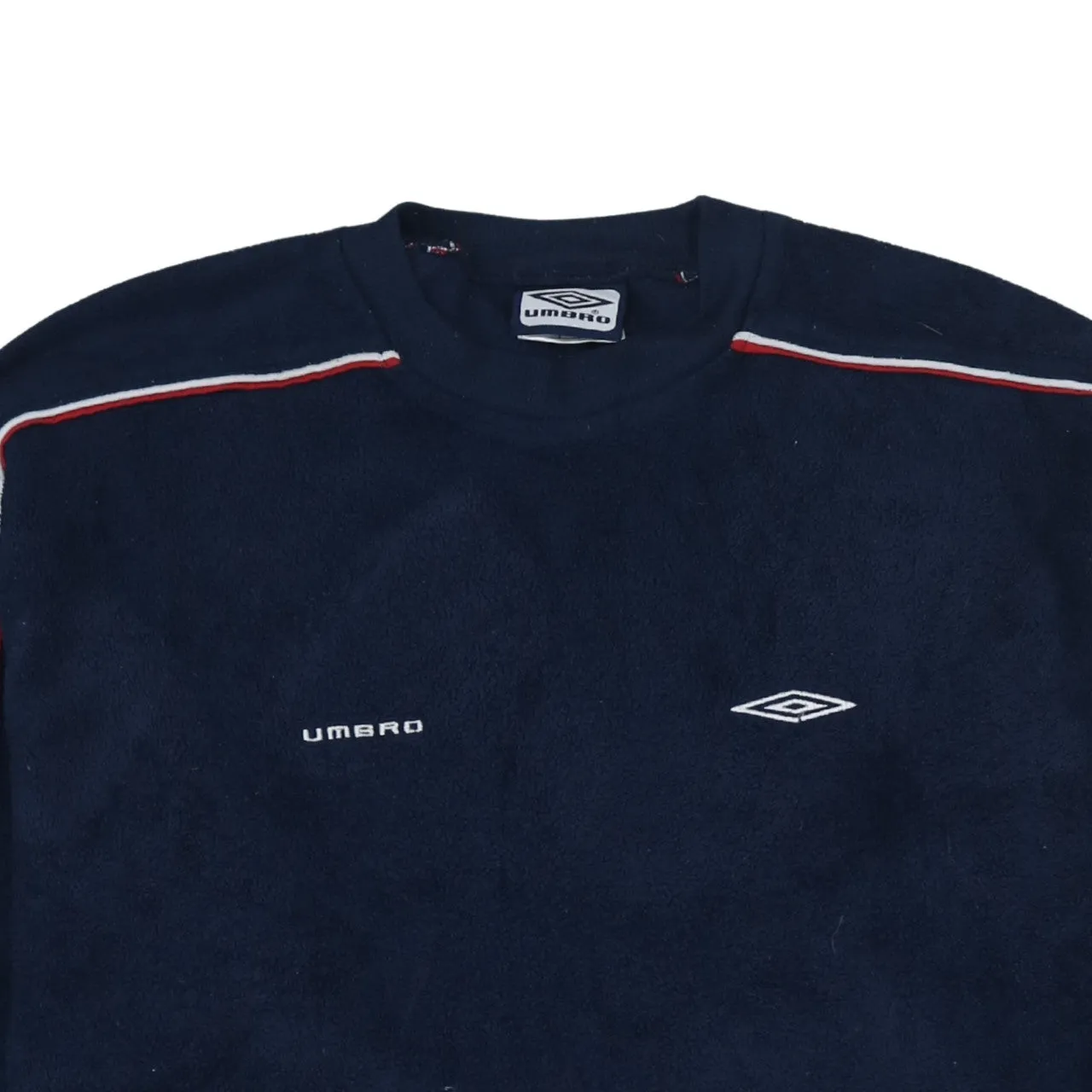 Umbro Navy Blue Fleece Jumper Women’s XXLarge Embroidered Logo Contrast Stripe Pullover Sweatshirt sold by Vintage Club product image thumbnail 3