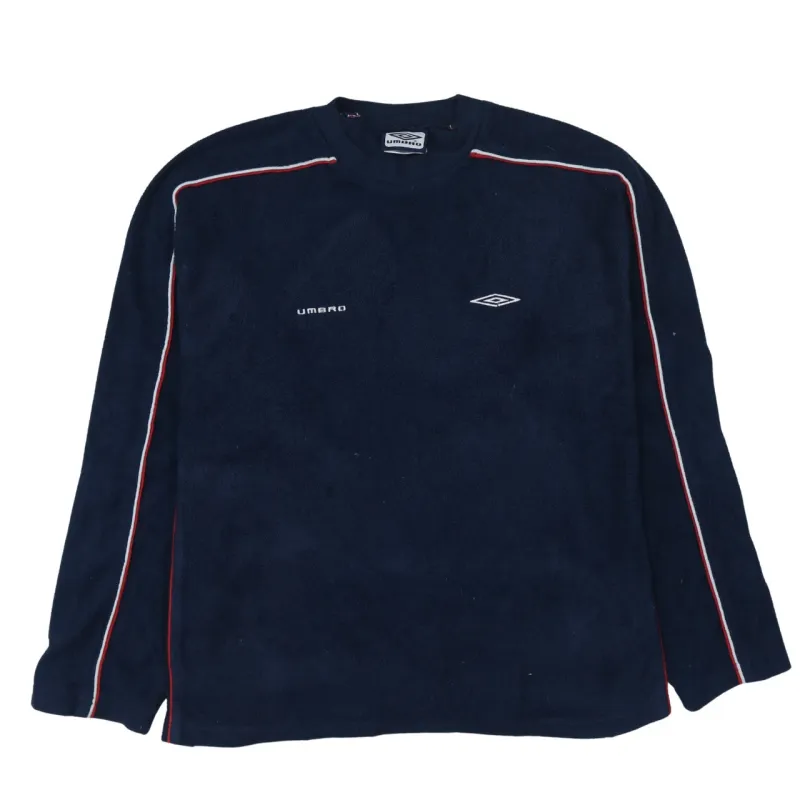 Umbro Navy Blue Fleece Jumper Women’s XXLarge Embroidered Logo Contrast Stripe Pullover Sweatshirt sold by Vintage Club