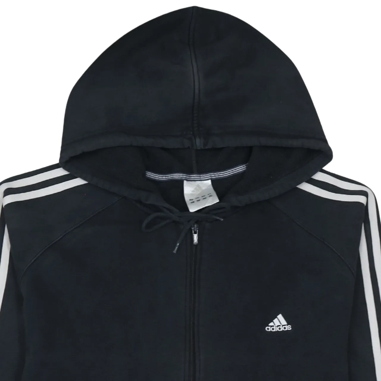 Adidas Black Full Zip Hoodie Women’s XLarge Three Stripe Sleeves Embroidered Logo Sweatshirt sold by Vintage Club product image thumbnail 3