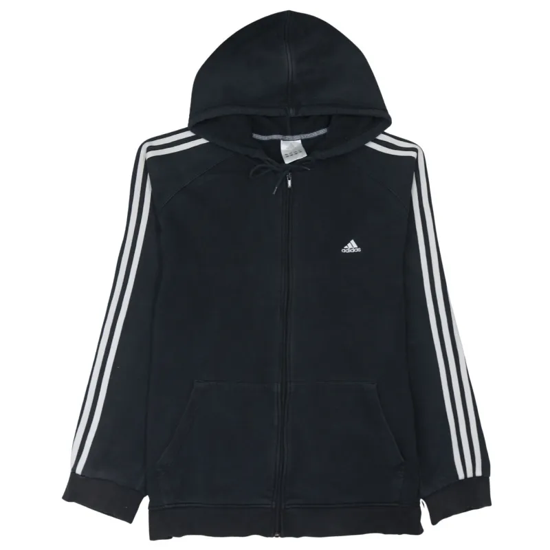 Adidas Black Full Zip Hoodie Women’s XLarge Three Stripe Sleeves Embroidered Logo Sweatshirt sold by Vintage Club