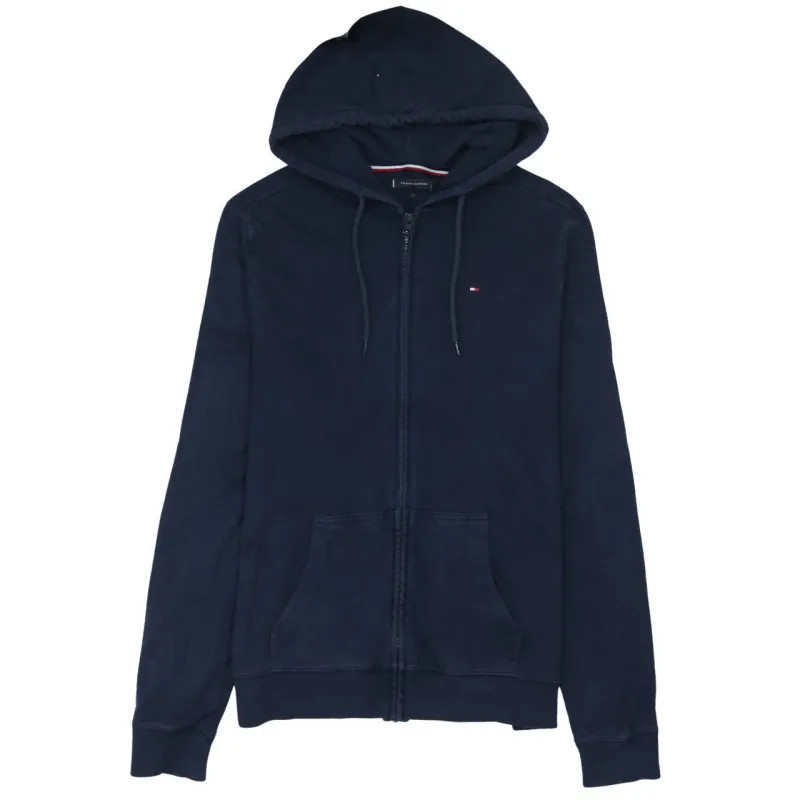 Tommy Hilfiger 90's Drawstring Pockets Full Zip Up Hoodie Large Navy Blue made by Tommy Hilfiger