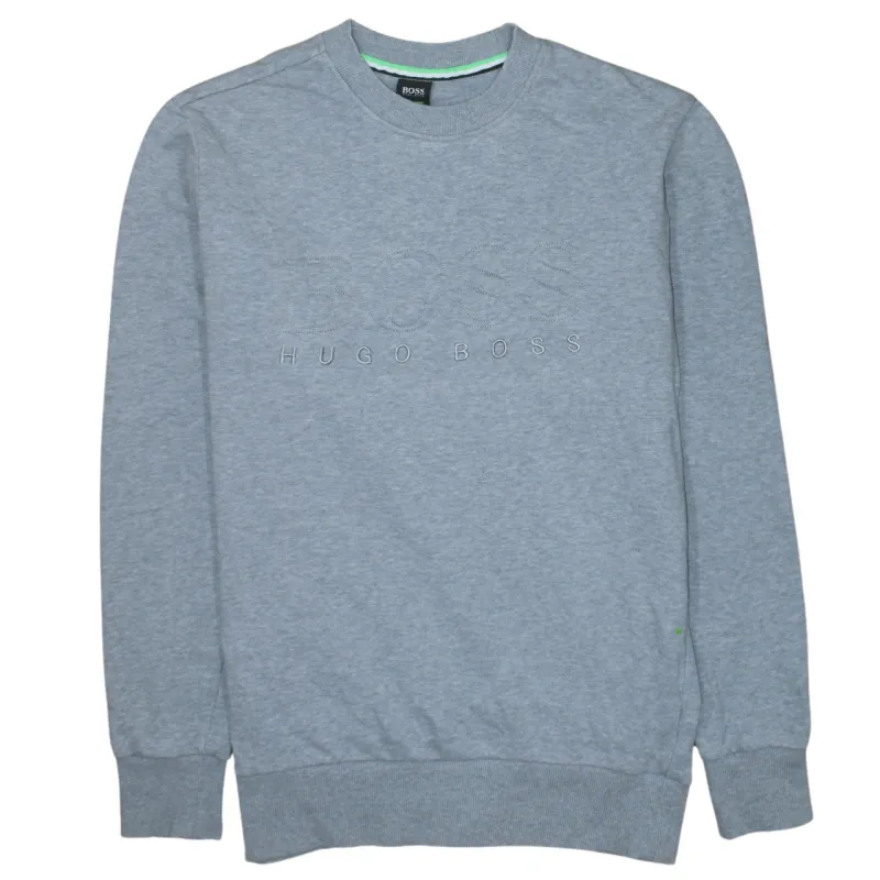 HUGO BOSS Grey Sweatshirt Women's Large Embroidered Logo Crewneck Pullover Jumper Top sold by Vintage Club