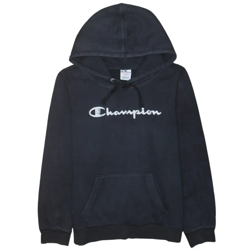 Champion Black Hoodie Women’s Medium Embroidered Script Logo Front Pocket Pullover Sweatshirt sold by Vintage Club