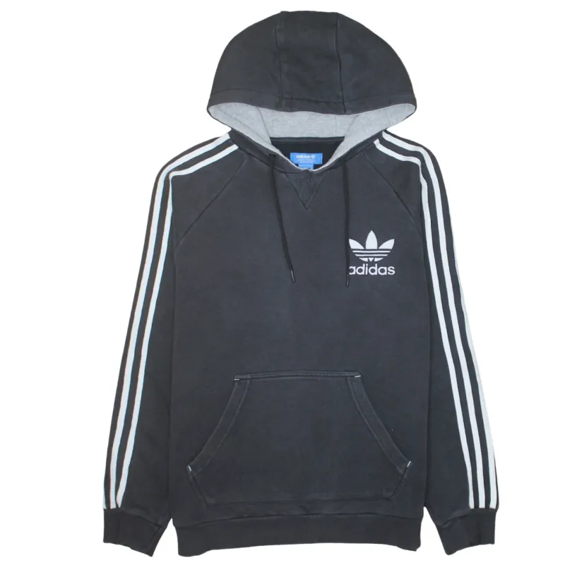 Adidas Charcoal Grey Hoodie Men's Medium Trefoil Printed Logo Three Stripe Pullover Sweatshirt sold by Vintage Club