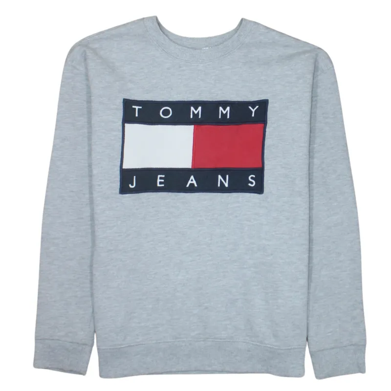 Tommy Jeans Grey Sweatshirt Men's Small Large Flag Logo Crewneck Pullover Top sold by Vintage Club