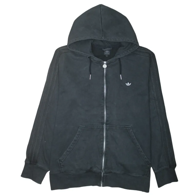 Adidas Faded Black Full Zip Hoodie Women's XXLarge Trefoil Embroidered Logo Three Stripe Sleeves Sweatshirt sold by Vintage Club