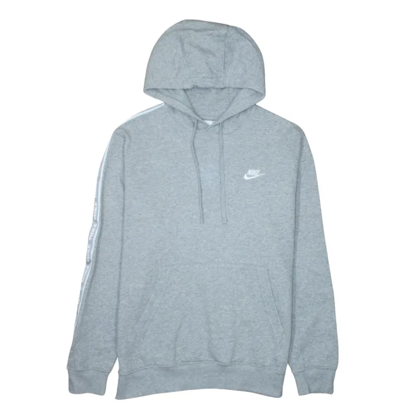 Nike Grey Hoodie Men's Large Embroidered Chest Logo Branded Sleeve Tape Pullover Sweatshirt sold by Vintage Club