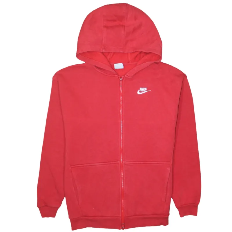 Nike Red Full Zip Hoodie Women’s Large Embroidered Swoosh Split Pocket Fleece Sweatshirt sold by Vintage Club