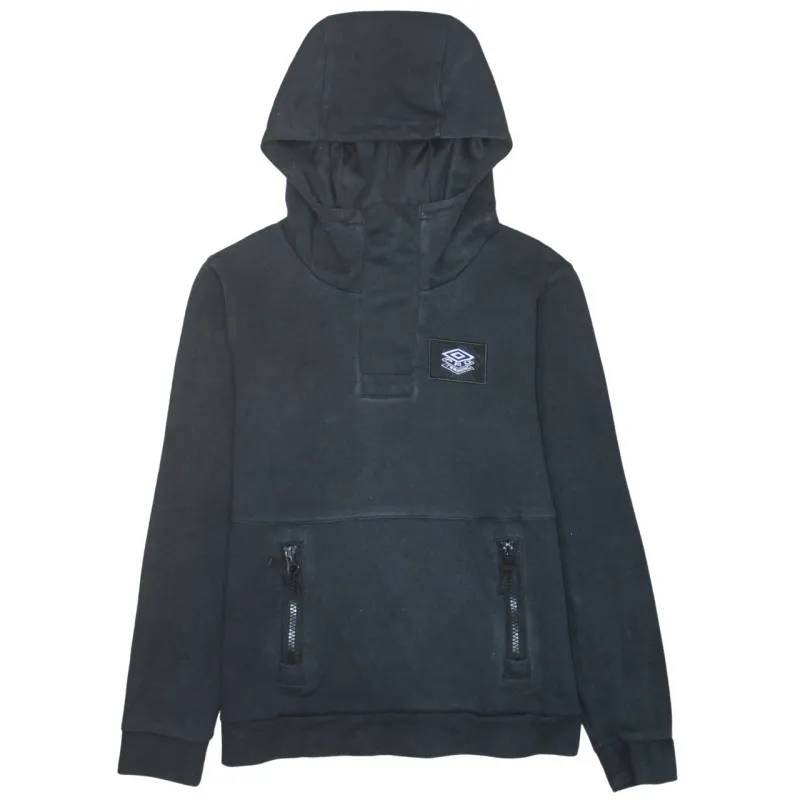 Umbro Black Hoodie Women’s Small Embroidered Chest Logo Zip Pockets Pullover Sweatshirt sold by Vintage Club