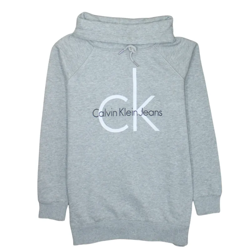 Calvin Klein Grey Sweatshirt Men's Small Printed Logo Funnel Neck Pullover Jumper sold by Vintage Club