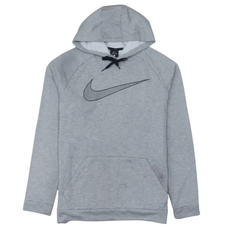 Nike Grey Hoodie Women’s Large Printed Swoosh Logo Front Pocket Pullover Sweatshirt sold by Vintage Club