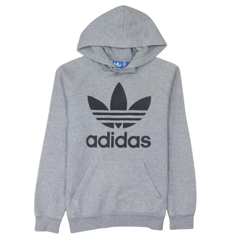 Adidas Grey Hoodie Men's Small Trefoil Printed Logo Pullover Fleece Sweatshirt Top sold by Vintage Club