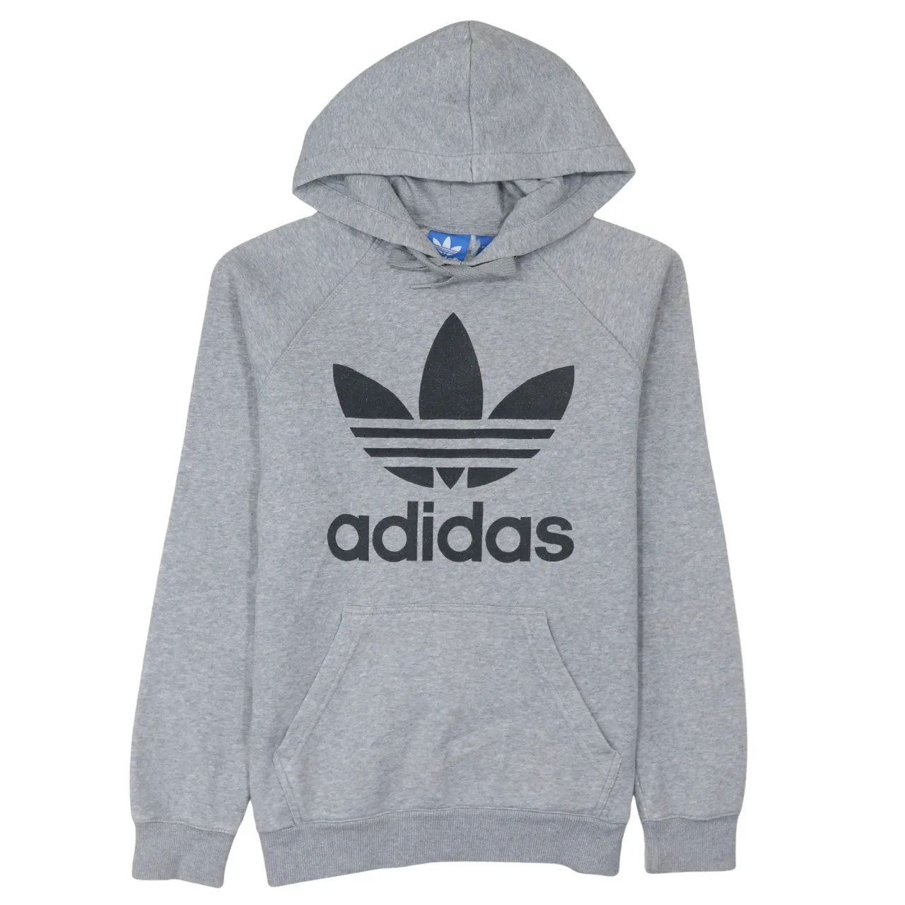 Adidas Grey Hoodie Men's Small Trefoil Printed Logo Pullover Fleece Sweatshirt Top sold by Vintage Club