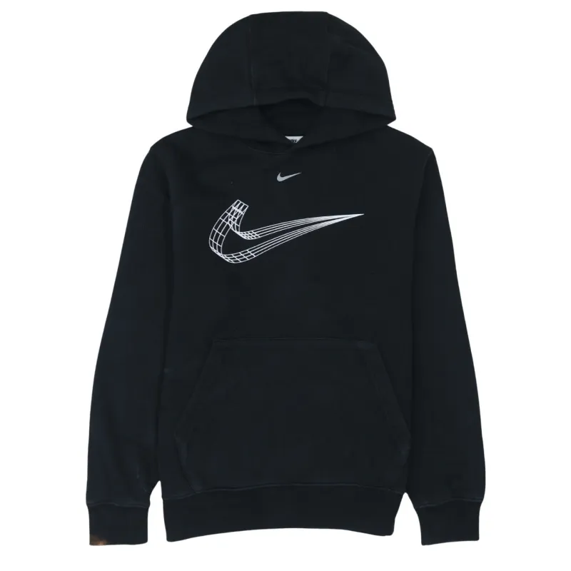 Nike Black Hoodie Men’s Small Printed Swoosh Logo Front Pocket Pullover Sweatshirt sold by Vintage Club