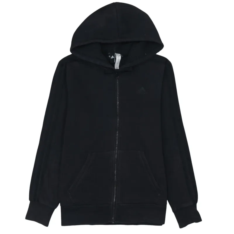 Adidas Black Full Zip Hoodie Men's Small Embroidered Logo Three Stripe Sleeves Fleece Sweatshirt sold by Vintage Club